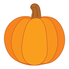 Vector illustration of a bright orange pumpkin, isolated on white background. Perfect autumn vegetable for Halloween, Thanksgiving, and seasonal design projects. Harvesting season.