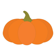 Vector illustration of a bright orange pumpkin with green stem, isolated on white background. Perfect autumn vegetable for Halloween, Thanksgiving, and seasonal design projects. Harvesting