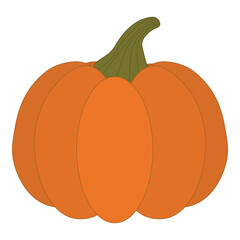 Vector illustration of a bright orange pumpkin with green stem, isolated on white background. Perfect autumn vegetable for Halloween, Thanksgiving, and seasonal design projects.