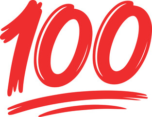Bold red number one hundred symbol with a brush stroke underline