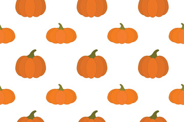 Seamless vector pattern with hand-drawn pumpkins. Cute and festive autumn and Halloween background design perfect for wrapping paper, fabric, seasonal decor, and fall-themed projects.