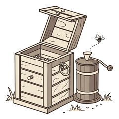 Wooden beehive and honey extractor beekeeping apiary