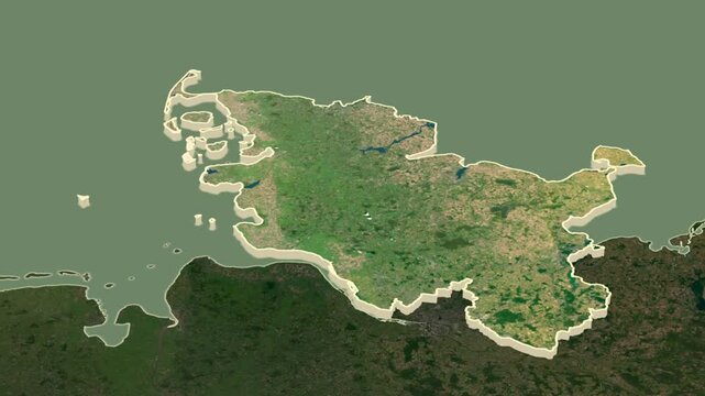 Schleswig-Holstein region, Germany, extruded. Map animation