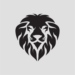 Stylized Black Lion Face Logo Design with Tribal Art Style

