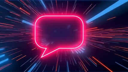Animated neon speech bubble on a dynamic background with colorful light streaks - Powered by Adobe