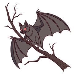 Spooky Bat Perched on Branch animal creature