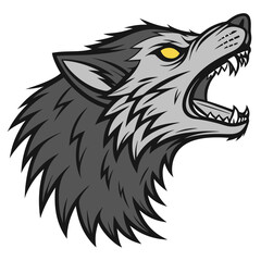 Fierce grey wolf head roaring animal snarling