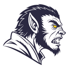 Fierce werewolf profile snarling with yellow eyes monster