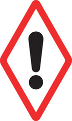 Red diamond hazard symbol with black exclamation mark on white background