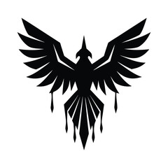 Obraz premium Abstract phoenix bird with spread wings black silhouette vector illustration