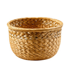 Light Brown Woven Straw Basket isolated on a transparent background