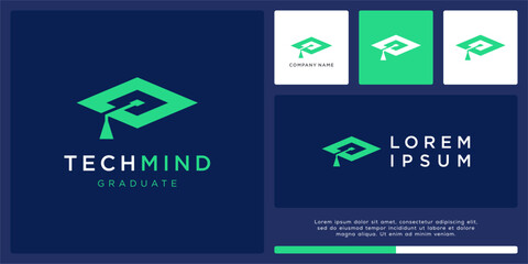 Tech mind logo design abstract hat for graduate