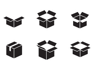 Six Open Cardboard Boxes Icons Set