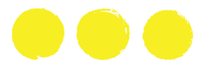 Brush yellow stroke circle frame, hand drawn rough scribble texture effect yellow circle, grunge crayon stamp. vector brush strokes circles of paint .