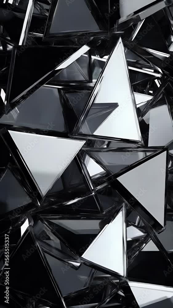 Leinwandbilder Abstract black and white triangles create a visually dynamic pattern reflective surfaces play with light and shadows creating a sense of depth and geometric complexity.
