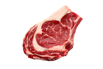 Obraz premium Raw Bone In Ribeye Steak With Marbling Against beef meat