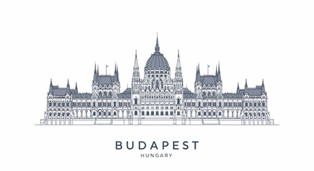 Fototapeta premium Detailed Line Art of the Hungarian Parliament Building in Budapest