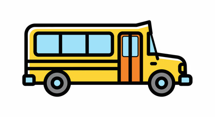 Side View of a Cartoon Yellow School Bus with Orange Door