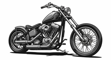 Fototapeta premium Detailed Black and White Chopper Motorcycle Illustration on White Background