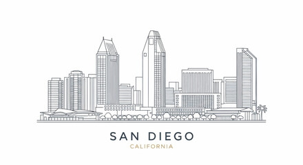 San Diego California Skyline Vector Illustration in Minimalist Style