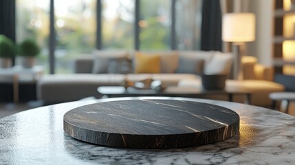 Obraz premium Modern Kitchen Decor with Black Marble Surface and Cozy Ambiance