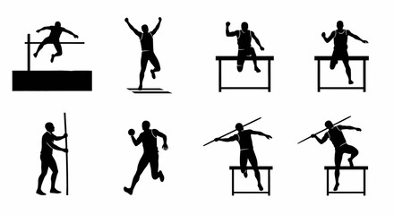 Black Silhouettes of Athletes Performing Various Track and Field Events