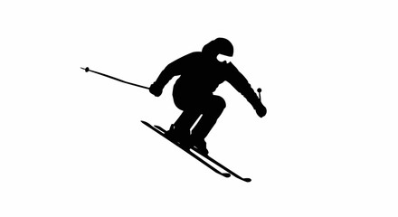 Fototapeta premium Alpine Skier Mid-Air Silhouette Vector – Winter Sports, Ski Jump, and Extreme Action Concepts