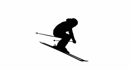 Alpine Skier Mid-Air Silhouette Vector &ndash; Winter Sports, Ski Jump, and Extreme Action Concepts
