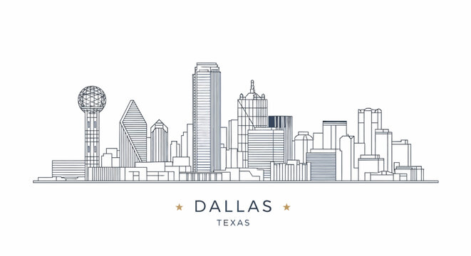 Minimalist Dallas Skyline Illustration with Geometric Building Outlines