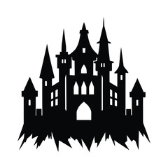 Fototapeta premium Dark spooky castle with towers and spires silhouette vector illustration