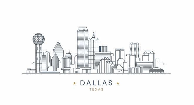 Dallas, Texas Skyline Outline, Modern Architectural Style