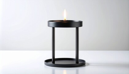 Matte Black Minimalist Metal Taper Candle Holder on White Background