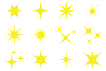 Obraz premium Sparkle star vector icons set. Star icons set. Shine or sparkle vector set .Sparkling star in yellow color. Shine icon. Star sparkle icon.