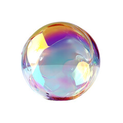 Luminous iridescent bubble floats against a stark transparent background showcasing captivating colors and textures, ideal for abstract designs and modern art projects.