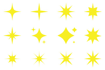 Sparkle star vector icons set. Star icons set. Shine or sparkle vector set .Sparkling star in yellow color. Shine icon. Star sparkle icon.