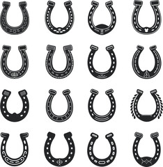 Obraz premium Horseshoe Silhouette Vector Set - Lucky Charm Icons Collection