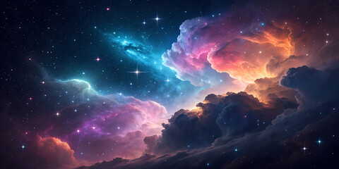 Fototapeta premium Vibrant cosmic nebula with glowing stars and colorful gas clouds