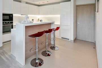 Modern luxury kitchen interior in minimal scandinavian style, 3d render