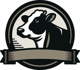 Farm Fresh Dairy Cow Logo Design Black and White Cattle Illustration