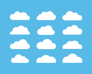 Seamless vector pattern of white fluffy clouds on blue sky background, ideal for weather, nature, textile, wallpaper, and decor use.
