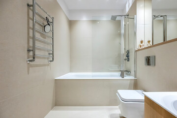 Modern bathroom interior in minimal scandinavian style, 3d render