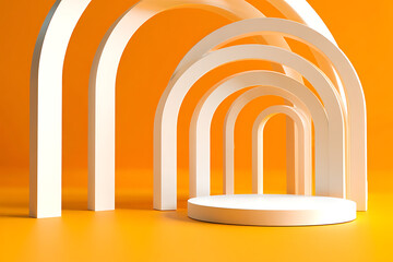Obraz premium Abstract Orange and White Archway Product Display Platform