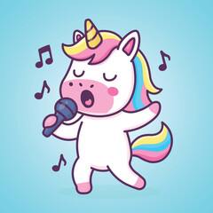 Singing Cartoon Unicorn with Musical Notes