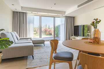 Modern luxury apartment interior in minimal scandinavian style, 3d rendering