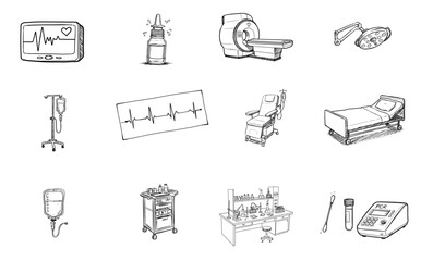 Set of Medical icons including machines and tools  