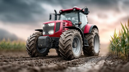 Fototapeta premium Muddy Tractor in Farmland