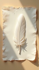 Feather on handmade paper — vertical soft mockup for poetry, branding and wedding design