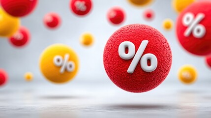 Colorful percentage symbols in 3D spheres