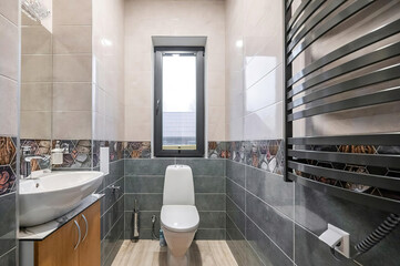 Modern bathroom interior in minimal scandinavian style, 3d render