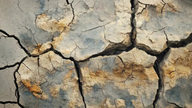 Parched ground breaking apart during seismic movement, revealing underlying earth layers through dramatic geological fracturing and ground displacement revealing stark textural transformations